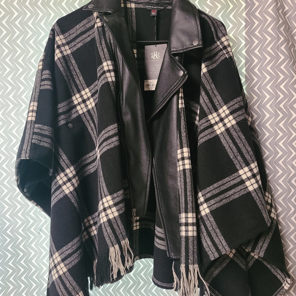 Leather/plaid poncho